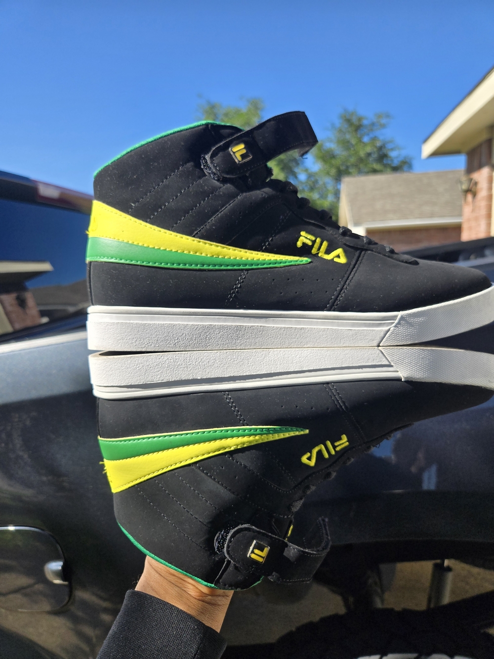 FILA Black High Top Sneakers with Green and Yellow Accents - Picture 11 of 13